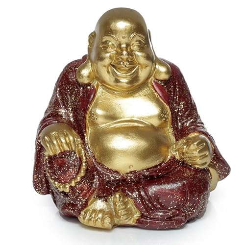 Valmoni Sport Figura de Buda Chino Que Ríe de la Suerte Dorado Fortuna Gordo Decoración (Rojo)
