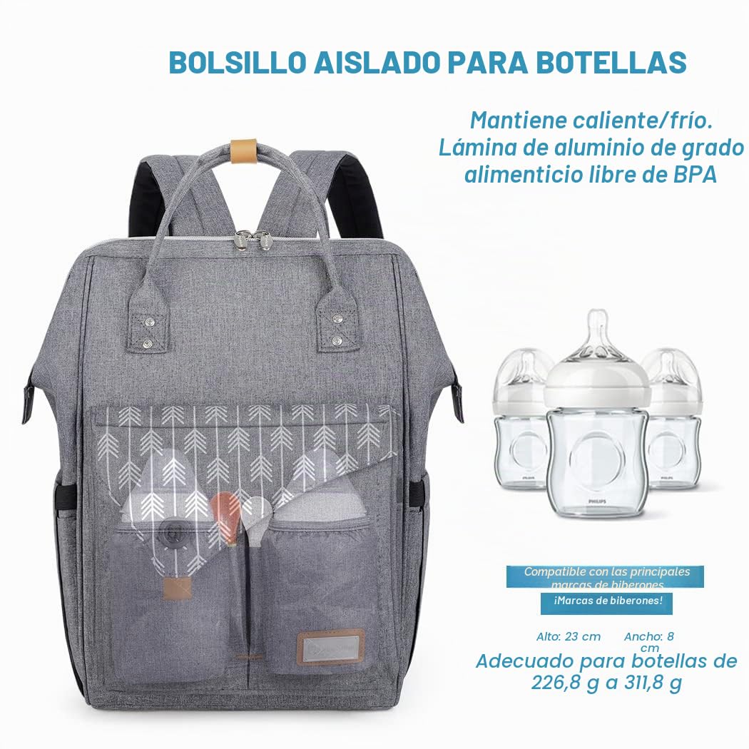 Lekebaby Mochila para cambiador de bebé con colchón de borde, impermeable, diseño de flecha, color gris