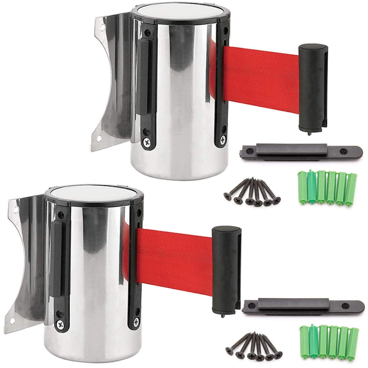 Montaggio a Parete di Sicurezza Barriera,Yueser 2pcs Sicurezza Barriera Cintura Acciaio Inox Nastro Barriera Retraibile Barriera Folla Controllo Nastro per Banca Hotel Museo Fabbrica Cinema