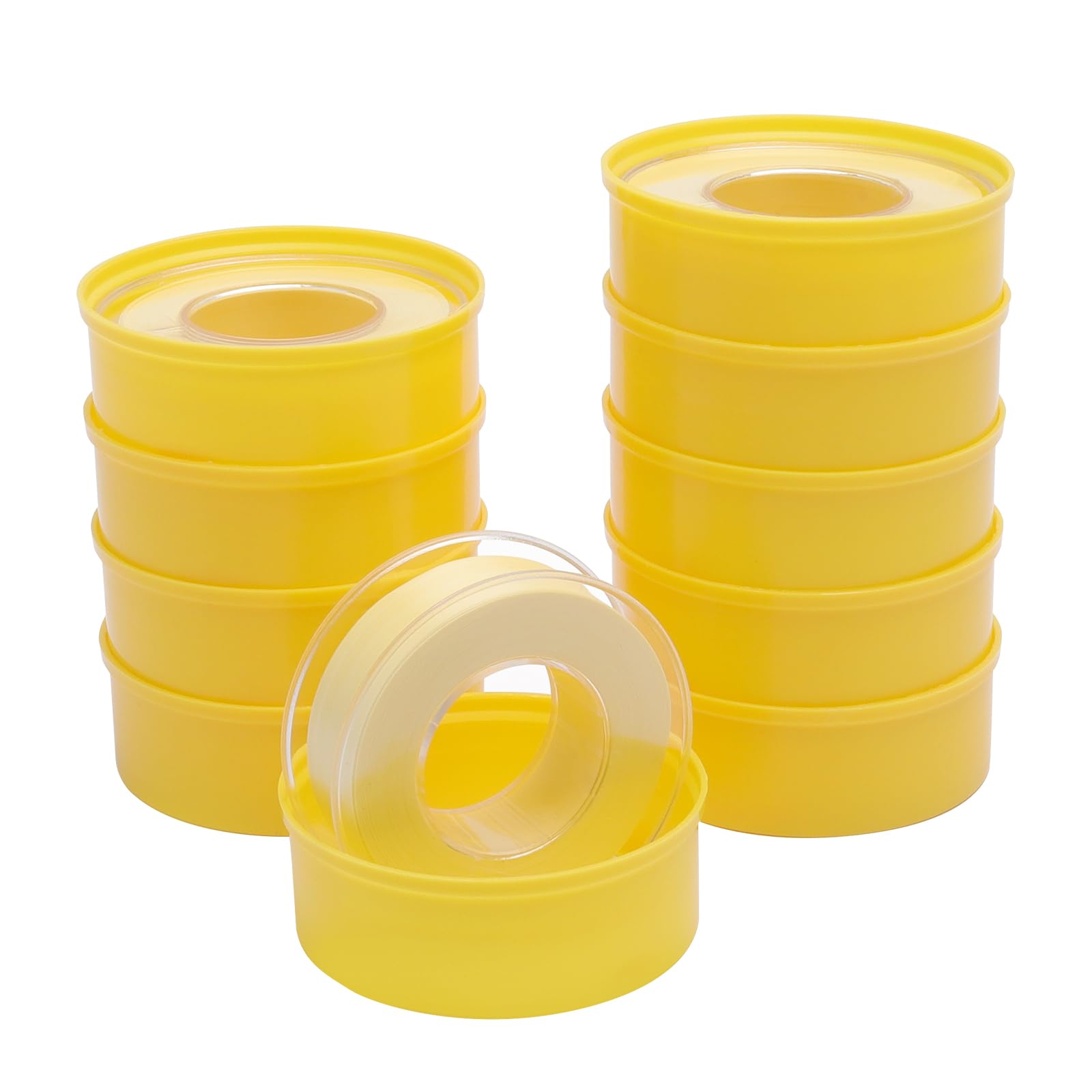 10 Piezas Cinta Selladora Impermeable para Gas y Agua, 18 mm X 0,2 mm X 20 m PTFE Teflon Fontaneria con Caja, Rango de Temperatura de -190 °C a 260 °C, Amarillo