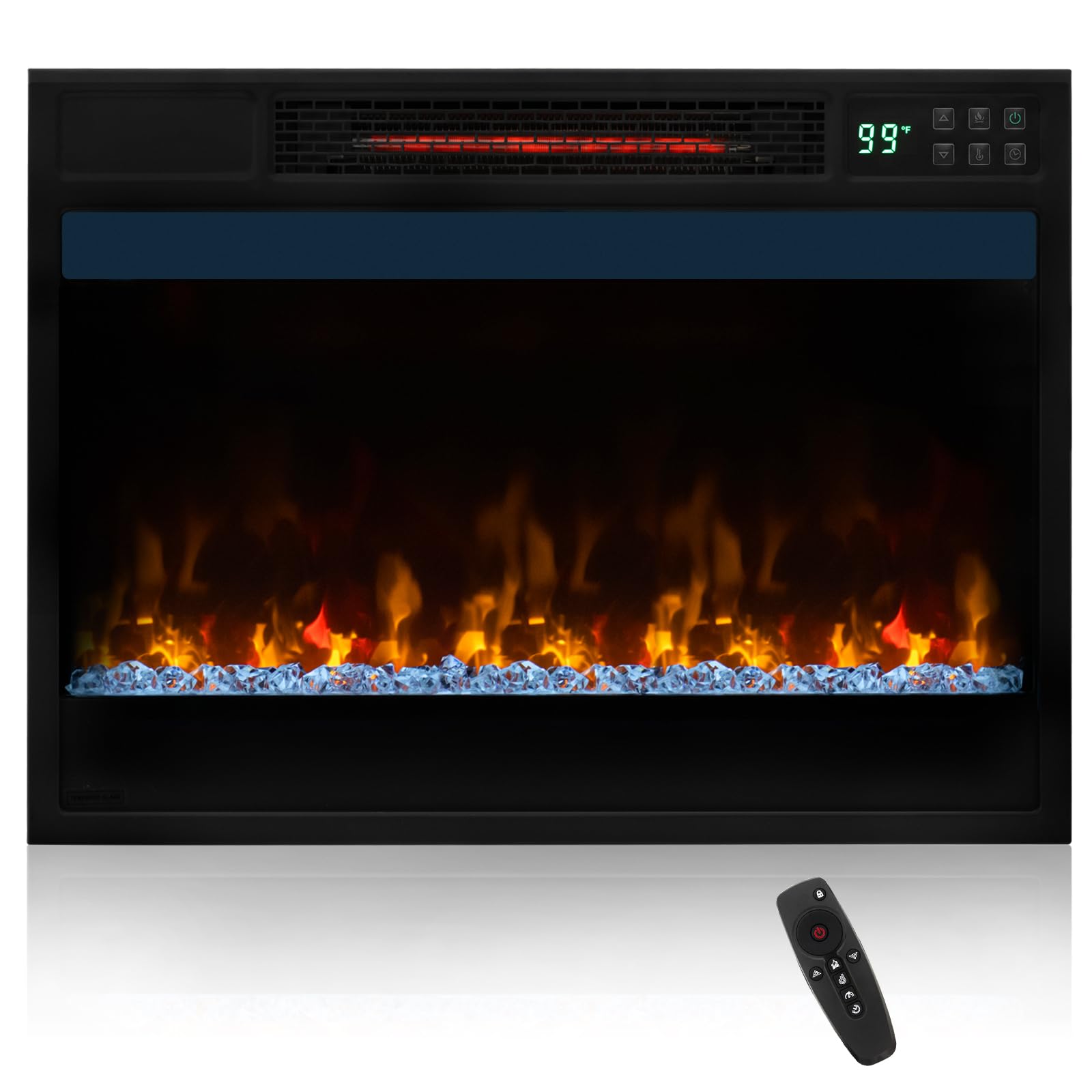Tangkula 23-Inch Infrared Quartz Electric Fireplace Insert with Remote Control, 1500W Recessed Fireplace Heater with Thermostat, Overheat Protection, 8H Timer, 6 Flame Settings, 5 Flame Brightness