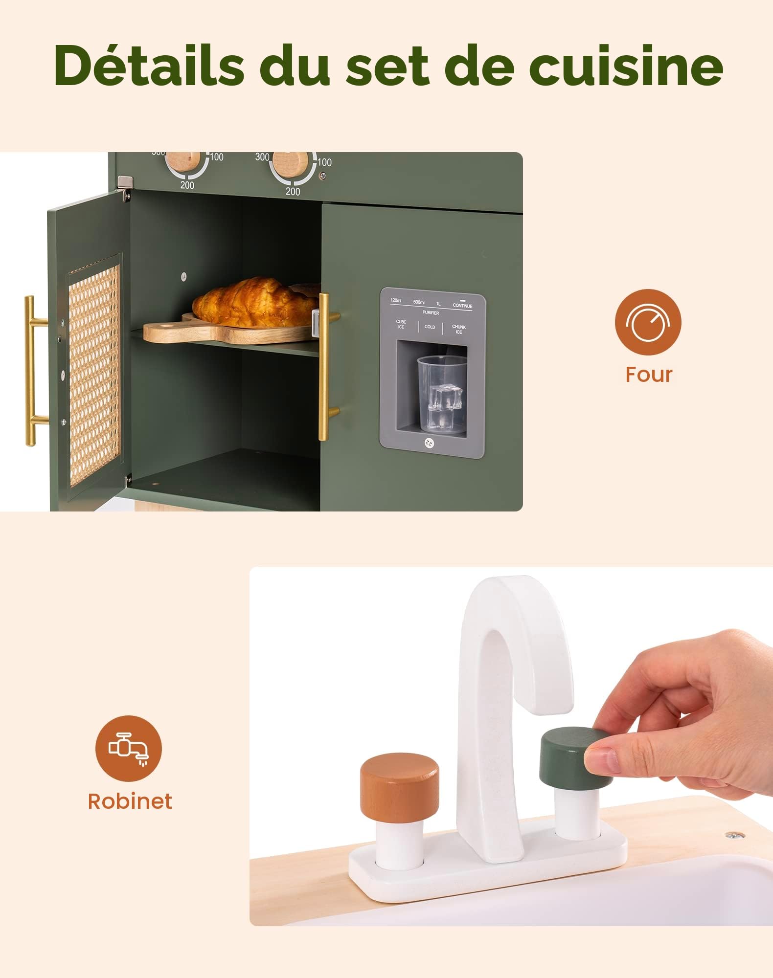 ROBOTIME Cuisine Enfant en Bois Verte avec Accessoires