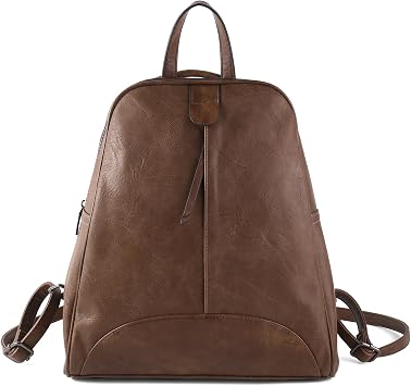 ZWSHEXUAN Vintage Style Leather Backpack Womens Backpack Travel Fashion Designer Ladies Shoulder Bags with Wristlet Brown