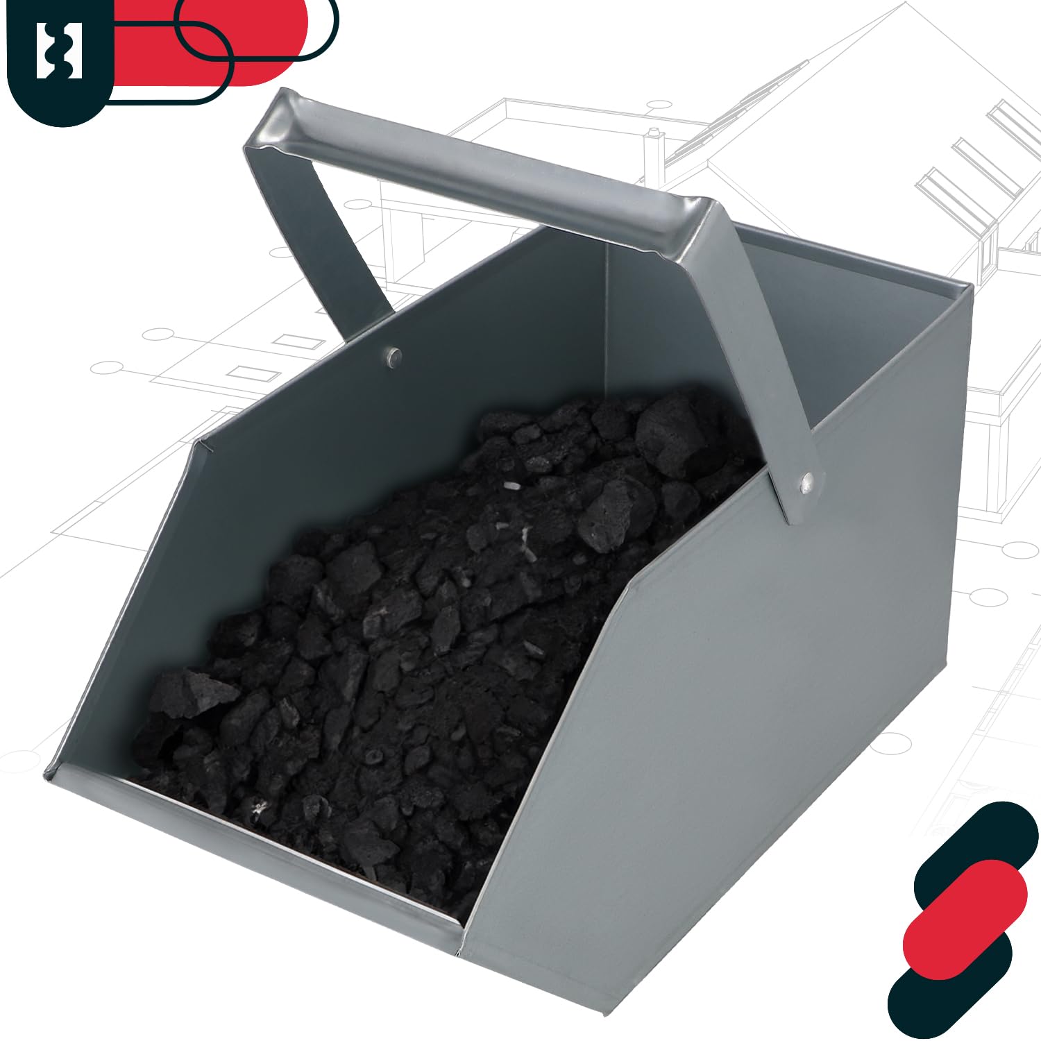 KOTARBAU® Caja para Cenizas, Recipiente con asa, Accesorio de Chimenea, Ideal para Transportar Ceniza, leña o carbón, Cubo de Cenizas, Bandeja, Ideal para Estufa Chimenea Barbacoa, Acero galvanizado