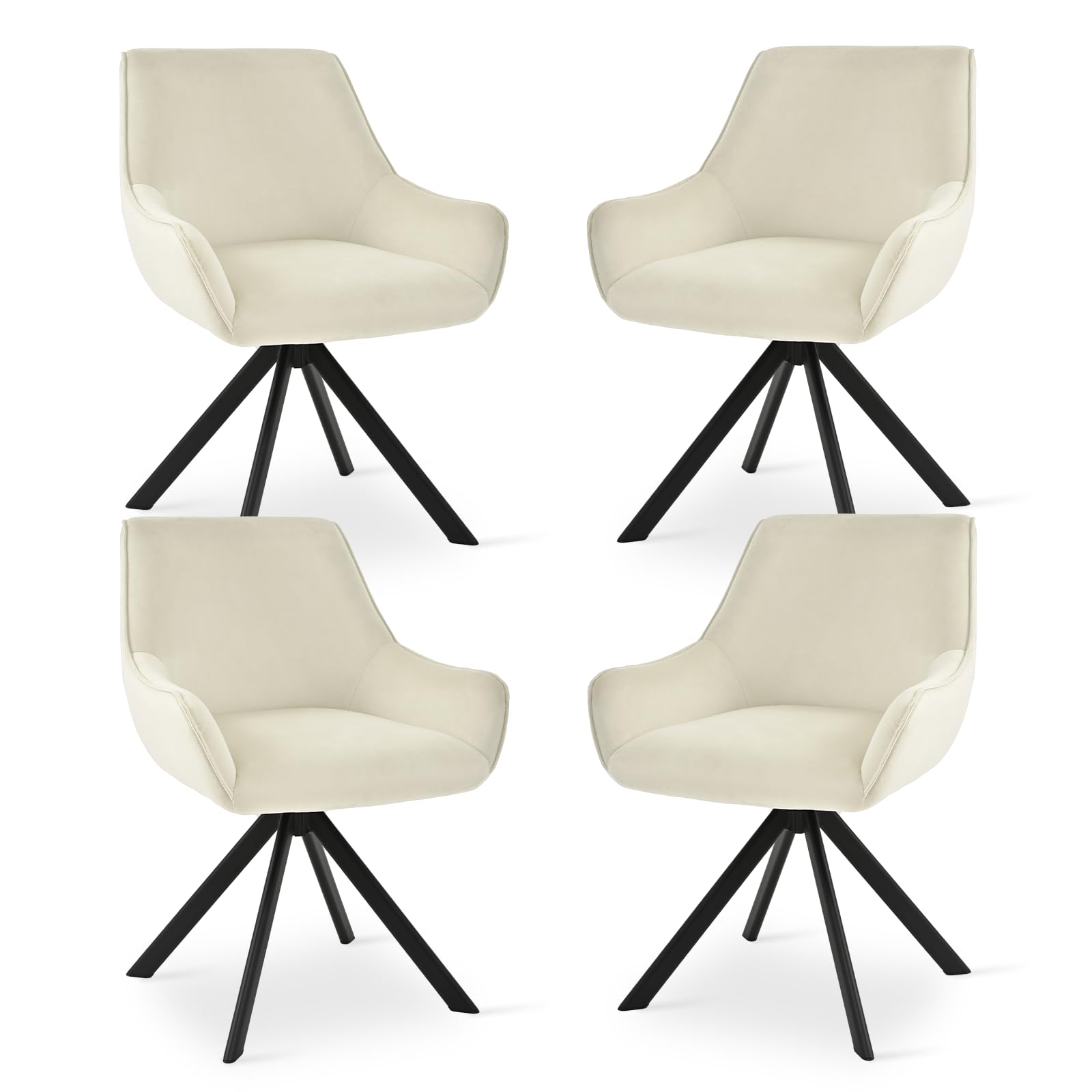 Goeurvant Velvet Dining Chairs Set of 4 with Armrests,360° Swivel Upholstered Chairs,Modern Rotary Chair,Kitchen Chair with Metal Frame and Backrest for Dining Room,Living Room,Bedroom,Office, Creme