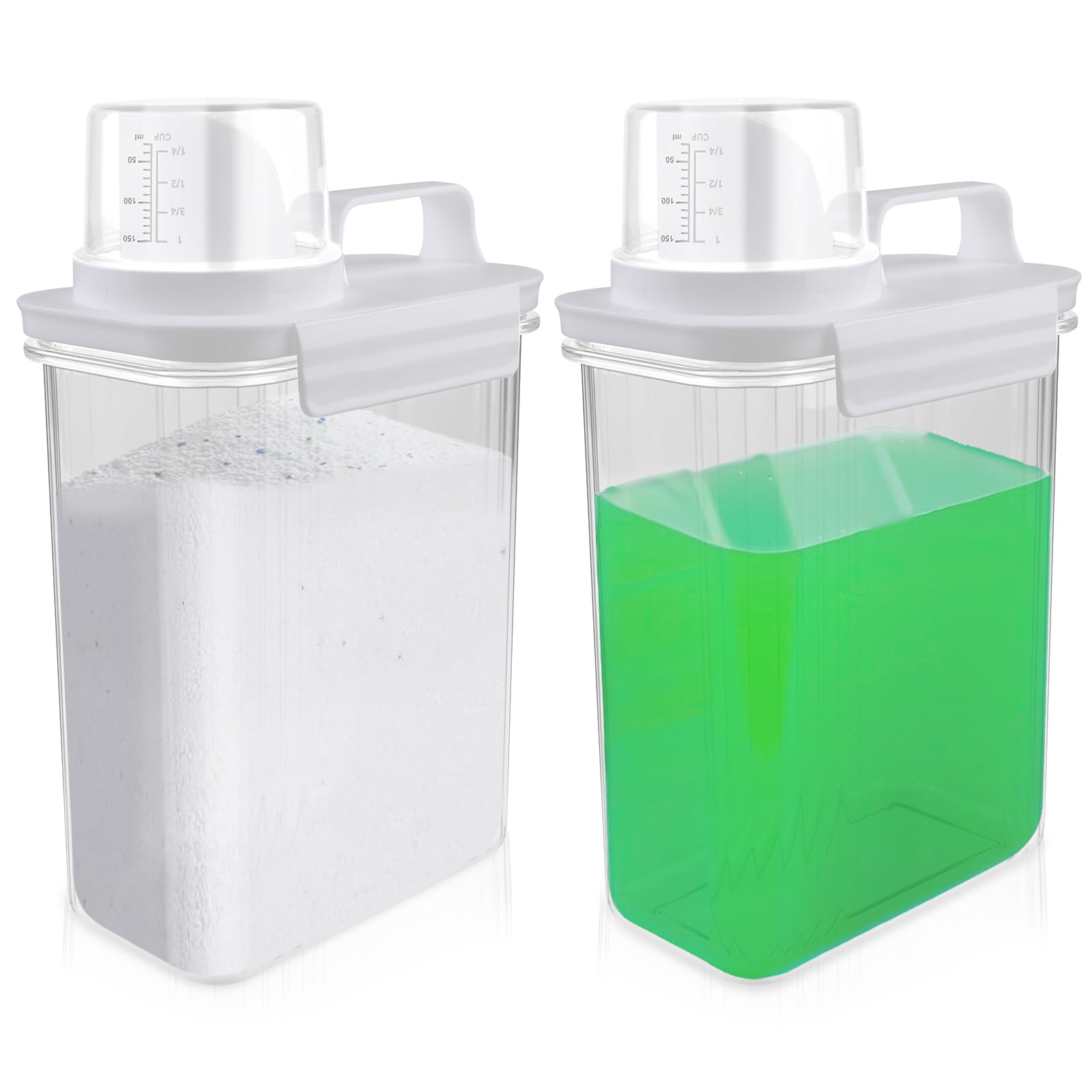 Dispenser Detersivo per Bucato: 2Pezzi 2L Dispenser per Detersivo Ermetico con Misurino, Dispense r Multiuso in Polvere, Dispense r Detersi vo Lavatrice, Riutilizzabili Contenitore per Liquidi