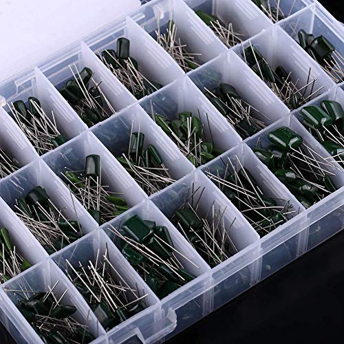 660pcs 24 Values Polyester Film Capacitors Assortment Kit 100V 0.22nF to 470nF with Clear Plastic Box for Radio/TV Sets/Electronic Equipments