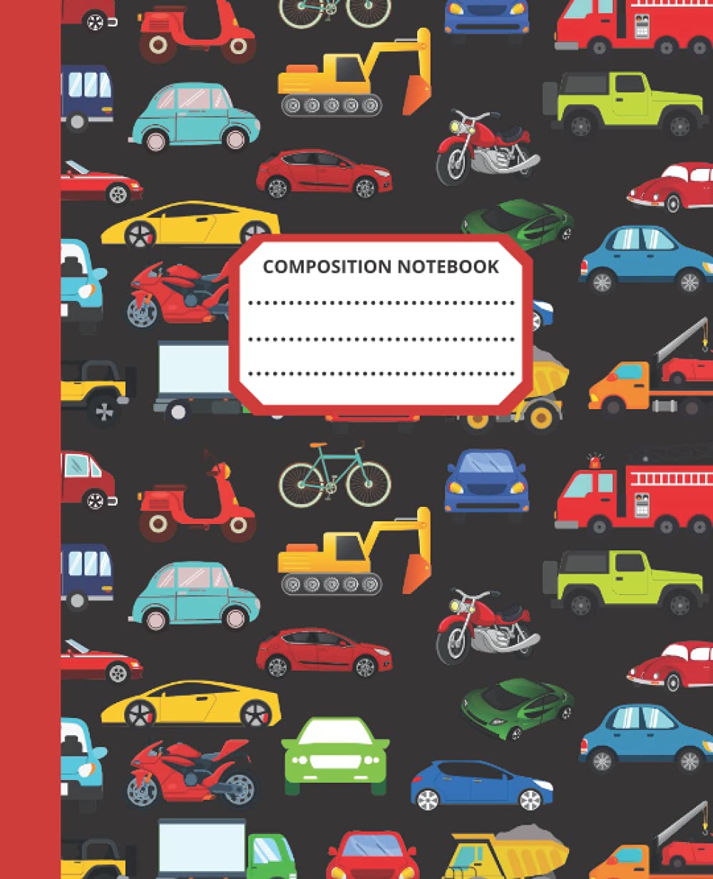 Cars & Trucks Composition Notebook Wide Ruled Black: 100 pages, 7.5 x 9.25, For kids, teens, adults, home, school or office.
