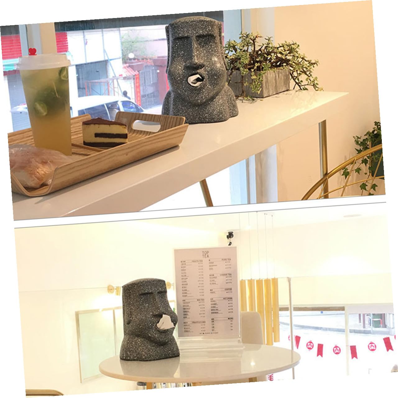Porta Fazzoletti in Resina Nera Creativo a Forma di Moai di Custodia per Fazzoletti da Tavolo per Casa e Ufficio
