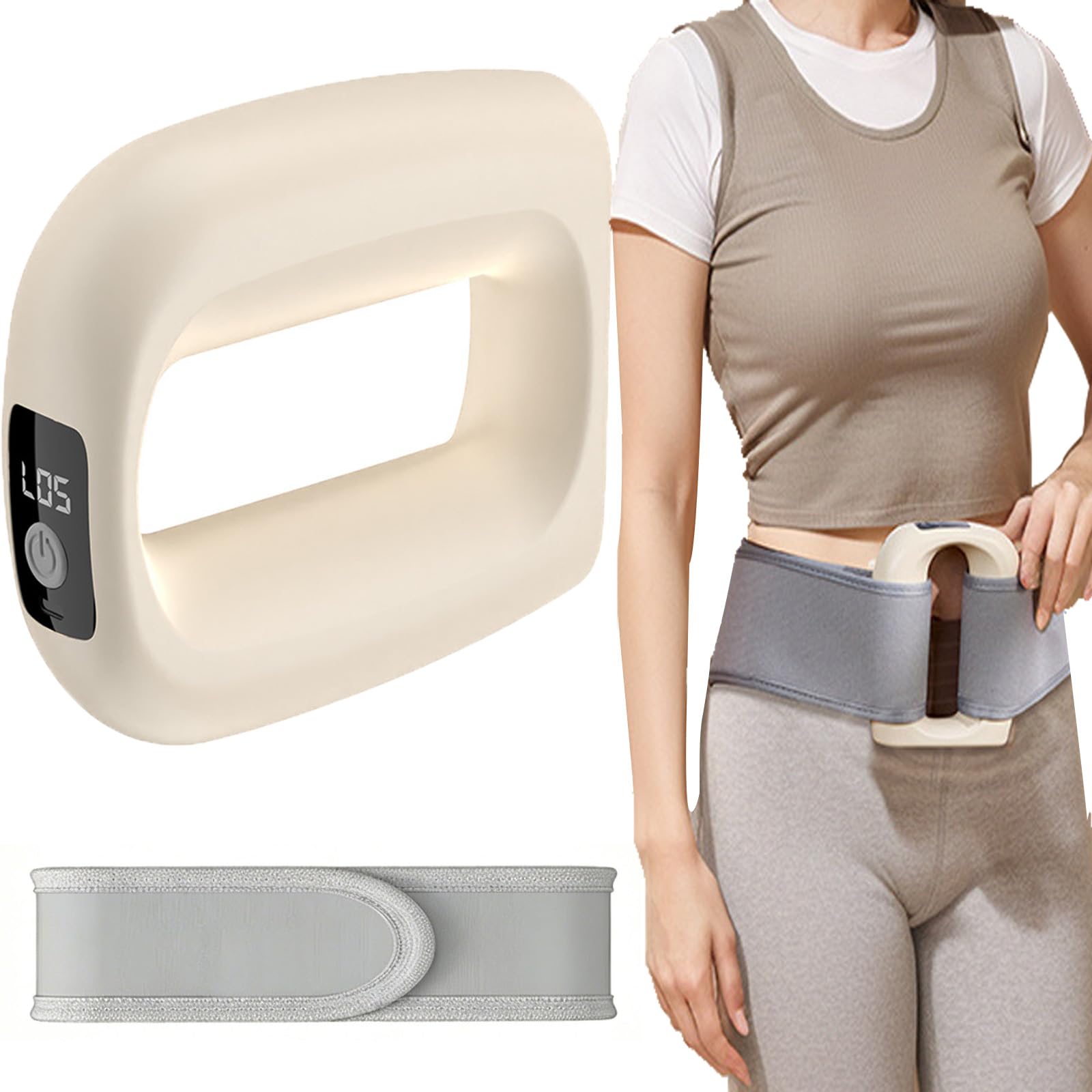 Masajeador de Grasa Abdominal, Anillo de Fascia Multifuncional de Cuerpo Entero, Masajeador de Vientre para Quemar Grasa y Calor, 10 Modos Ajustables para Espalda, Piernas y Abdomen (Blanco roto)