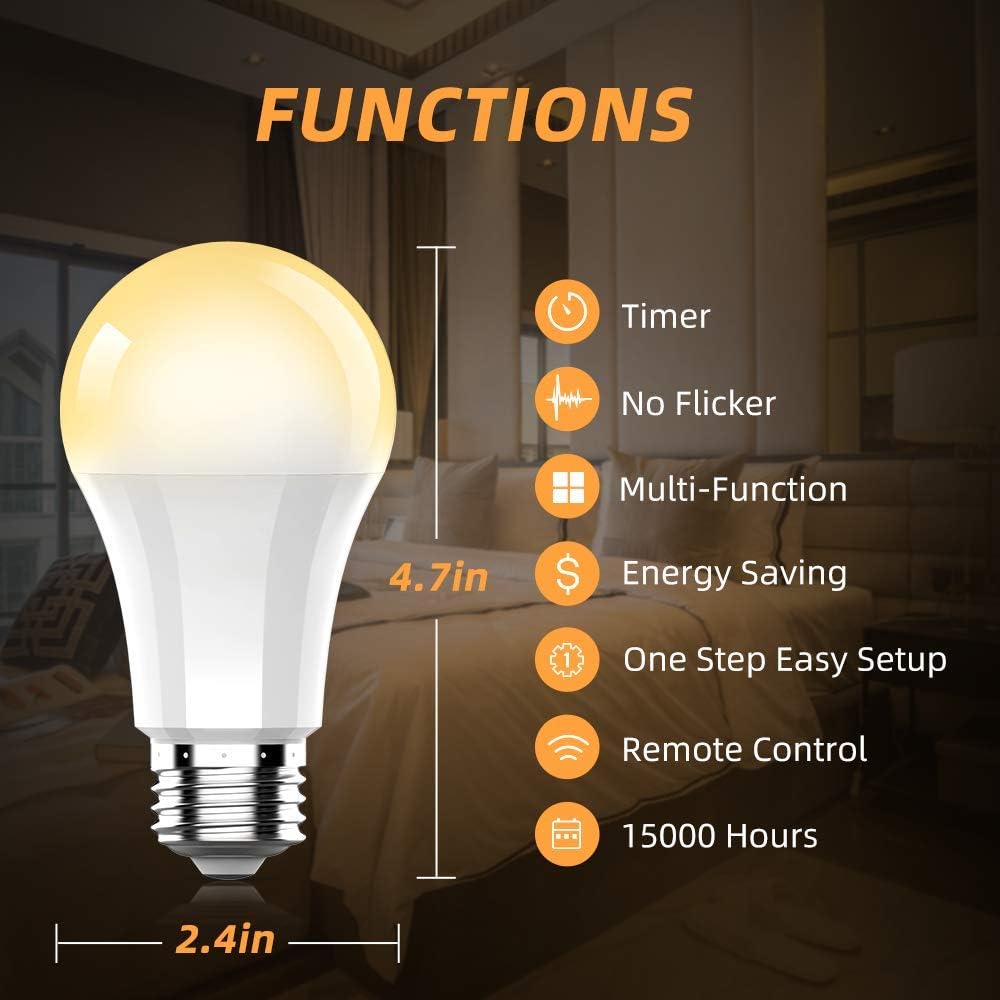 Lighting Components Remote Control Led Bulb By Ankuoo Dimmable E26 Led Light Bulb With Wireless Light Switch Wireless Bulbs Warm White 165 Ft Range 4 Timing 3 Way No Hub Required Industrial Electrical