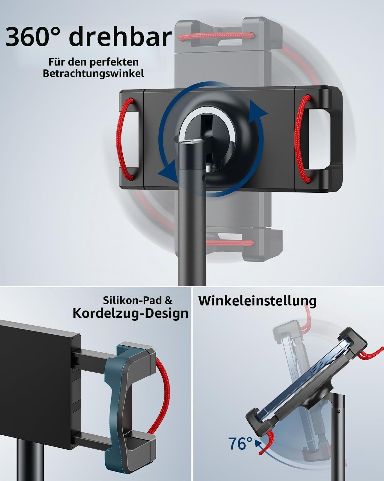 SAIJI Tablet Ständer Verstellbare, Tablet Halterung mit Große Stabil Basis, Winkel Höhe einstellbar kompatibel mit 4,7-12,9" iPhone iPad Pro Air Mini (Schwarz)