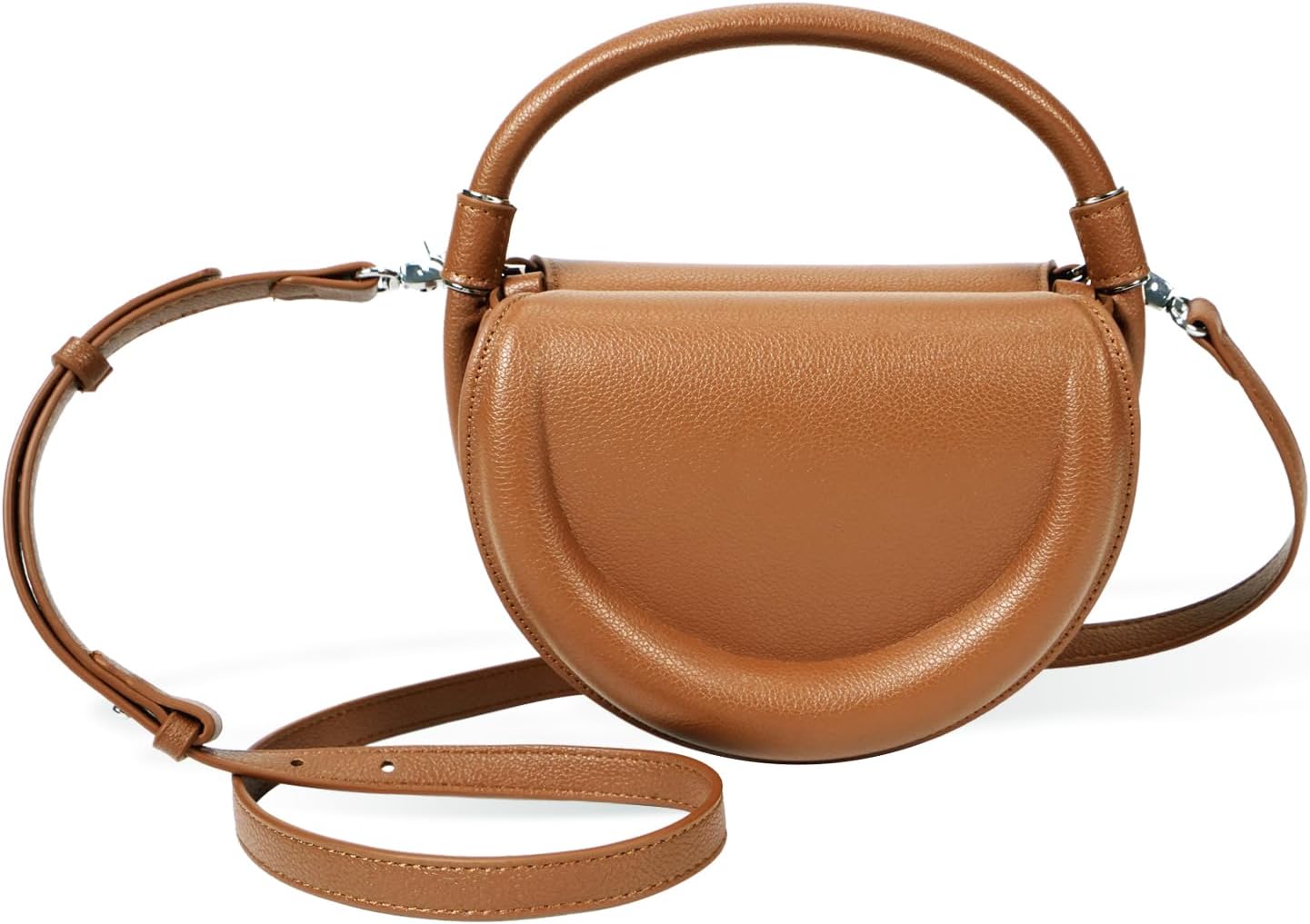 Handmade Vegan Leather Crossbody Bag for Women, Half-Moon Shoulder Bag & Top-Handle Handbag