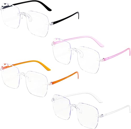 Paquete de 4 lentes de luz azul para mujer, sin marco, lentes de luz azul, lentes de lectura para hombres