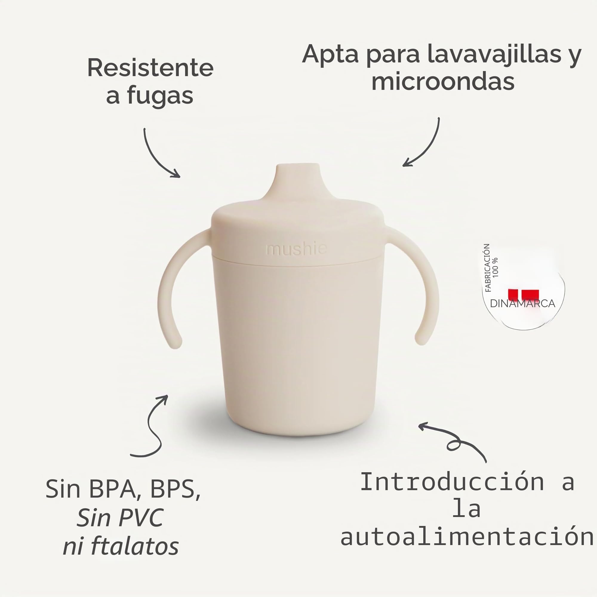 mushie Taza para beber de entrenamiento, fabricada en Dinamarca, tapa y asas resistentes a fugas, a partir de 6 meses (nube)