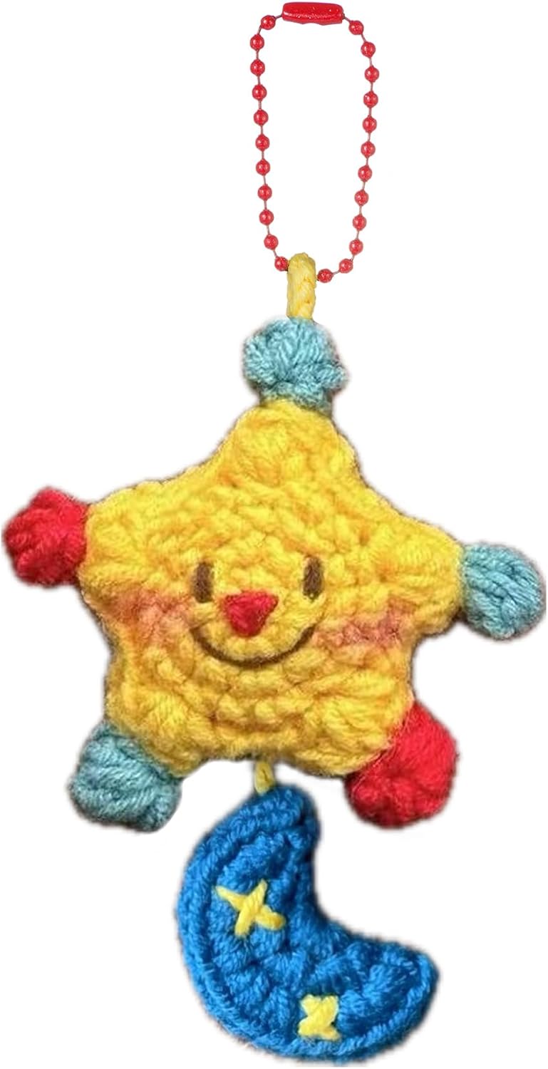 Agromusk Cute Star Keychain,Crochet Kawaii Blush Stars for Car Key Decor,Handmade Purse Bag Charms Key Ring Gifts Women