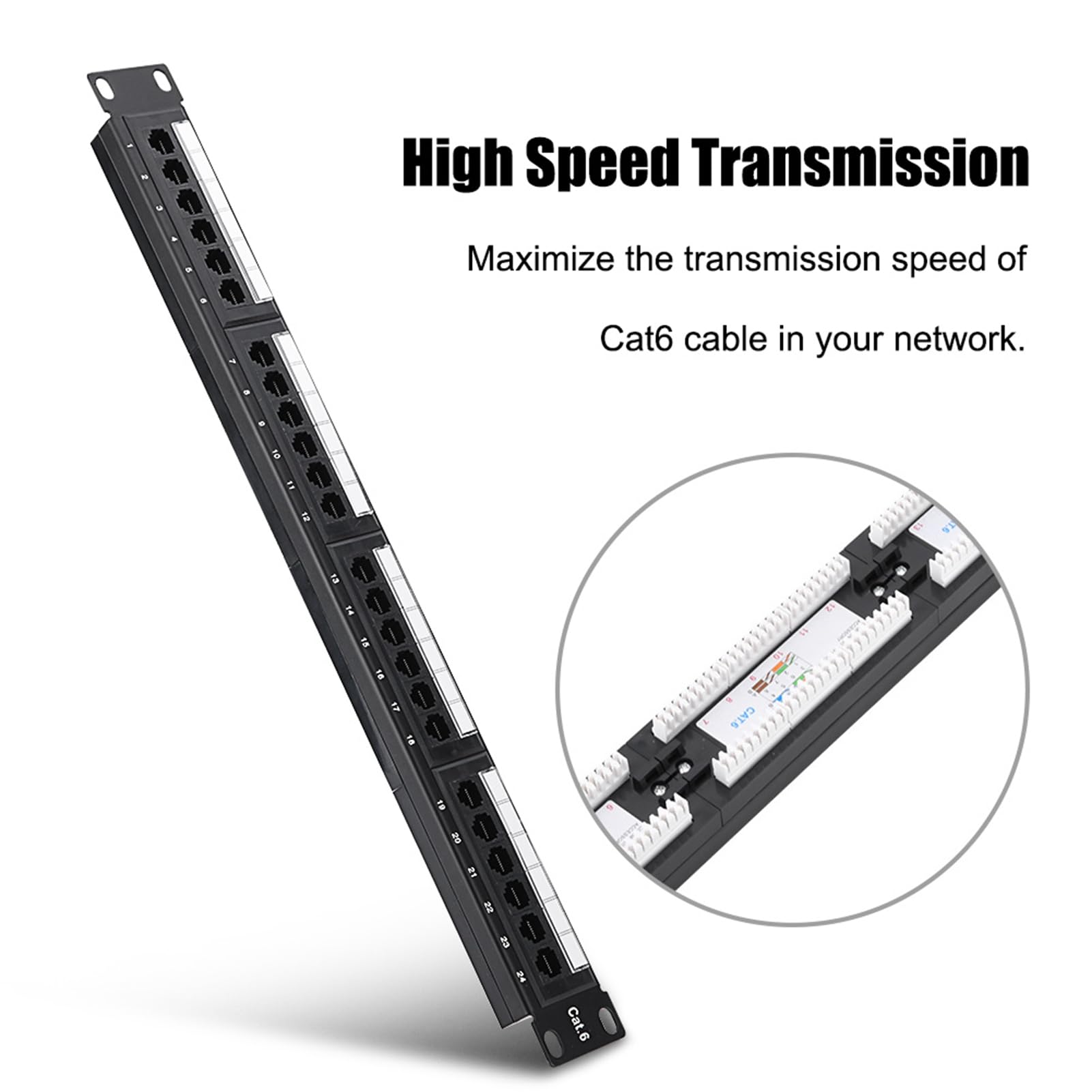 Panneau de Brassage Réseau 24 Ports, Panneau de Brassage Réseau CAT6 19 Pouces Panneau de Brassage Ethernet Mural ou monté en Rack pour la Gestion du Réseau et des Câbles