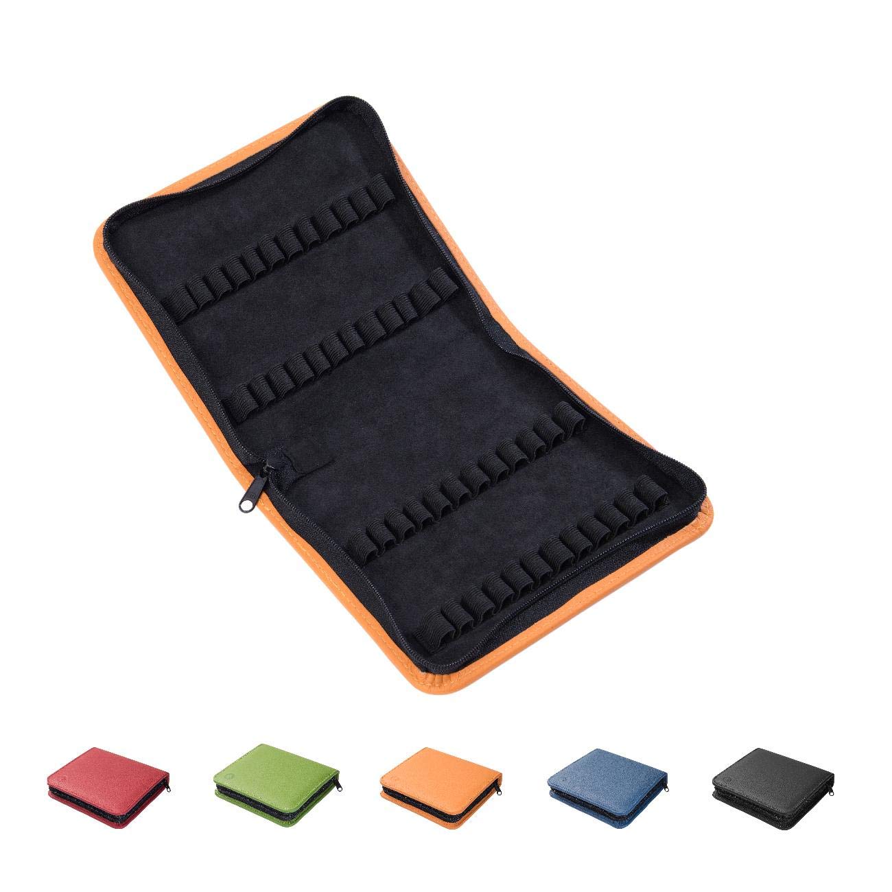 Homöopathische Taschenapotheke für Globuli, leer, Globuli-Tasche für 48 Globuli-Röhrchen (Glas), handgemacht aus echtem Leder (safran-gelb)