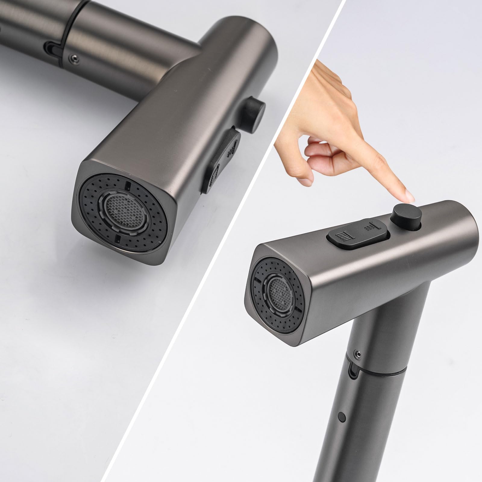 Grifo de Cocina Extraible Gris con Temperatura LED, 3 Modos de Salida Agu | Grifo Cocina LakeBayMZC Giratorio 360° con Temperatura LED, Grifo Monomando Para Cocina Con 3 Tipos de Chorro, Gris 360°