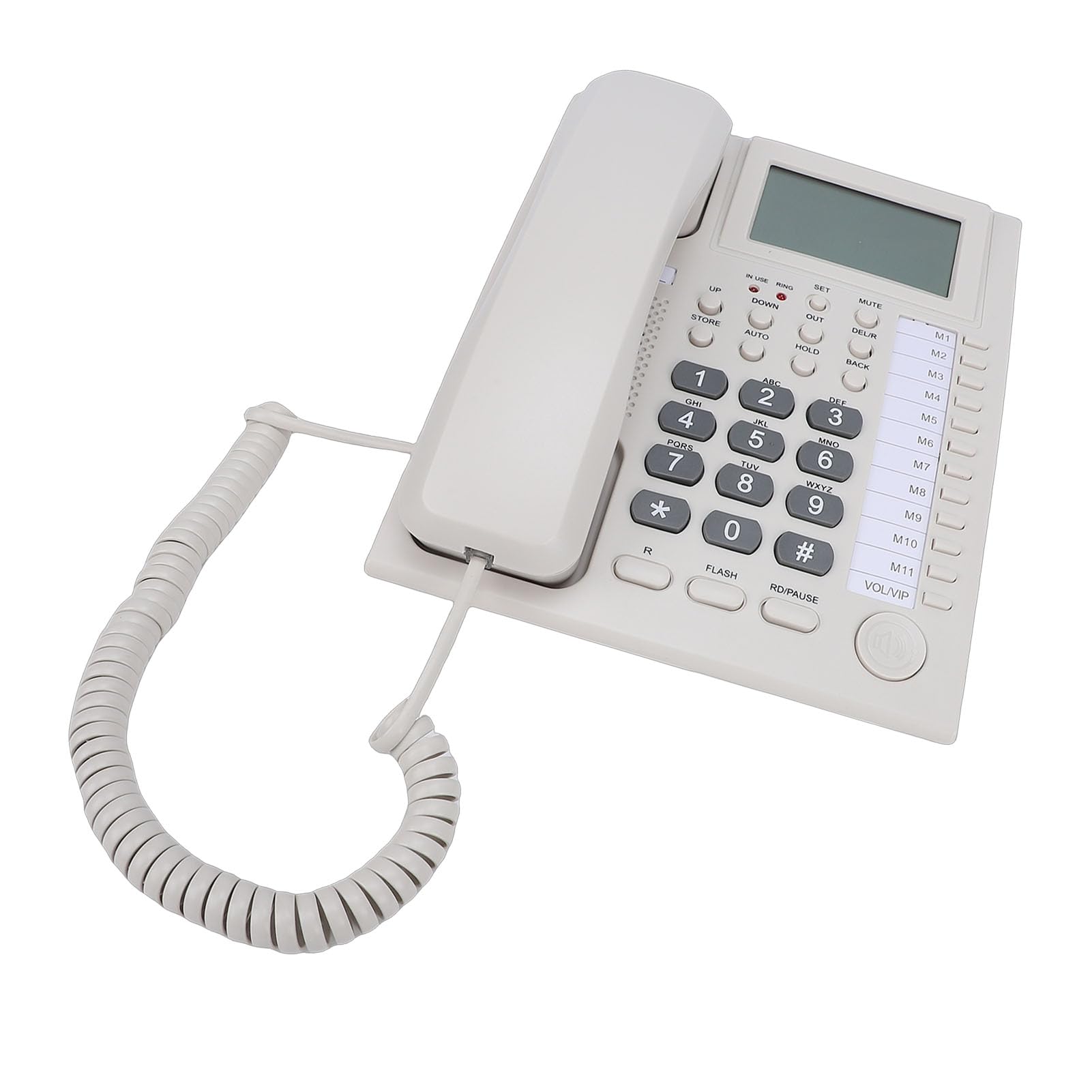 Generic Telefono Fisso con Filo a Chiave Grande con Chiamata in Vivavoce per Ufficio Domestico, Beige, ID Chiamante con Display a 16 Cifre, Adatto per Anziani