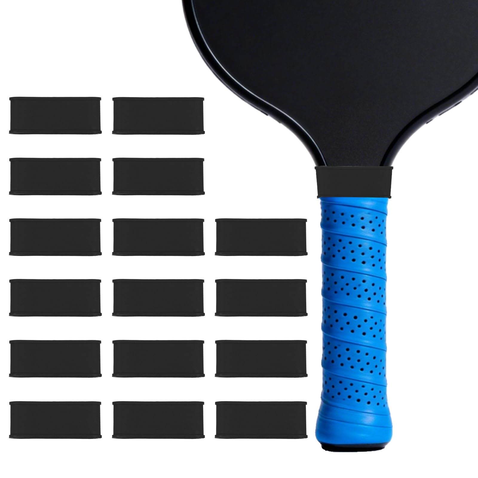 YELARXI Pickleball Paddle Grip Bands, Tennis Racket Grip Tape Grips Bands Handle Silicone Rings for Sports Rackets 16 Pack & Black-Fitting for (Pickleball/Tennis/Squash/Badminton)