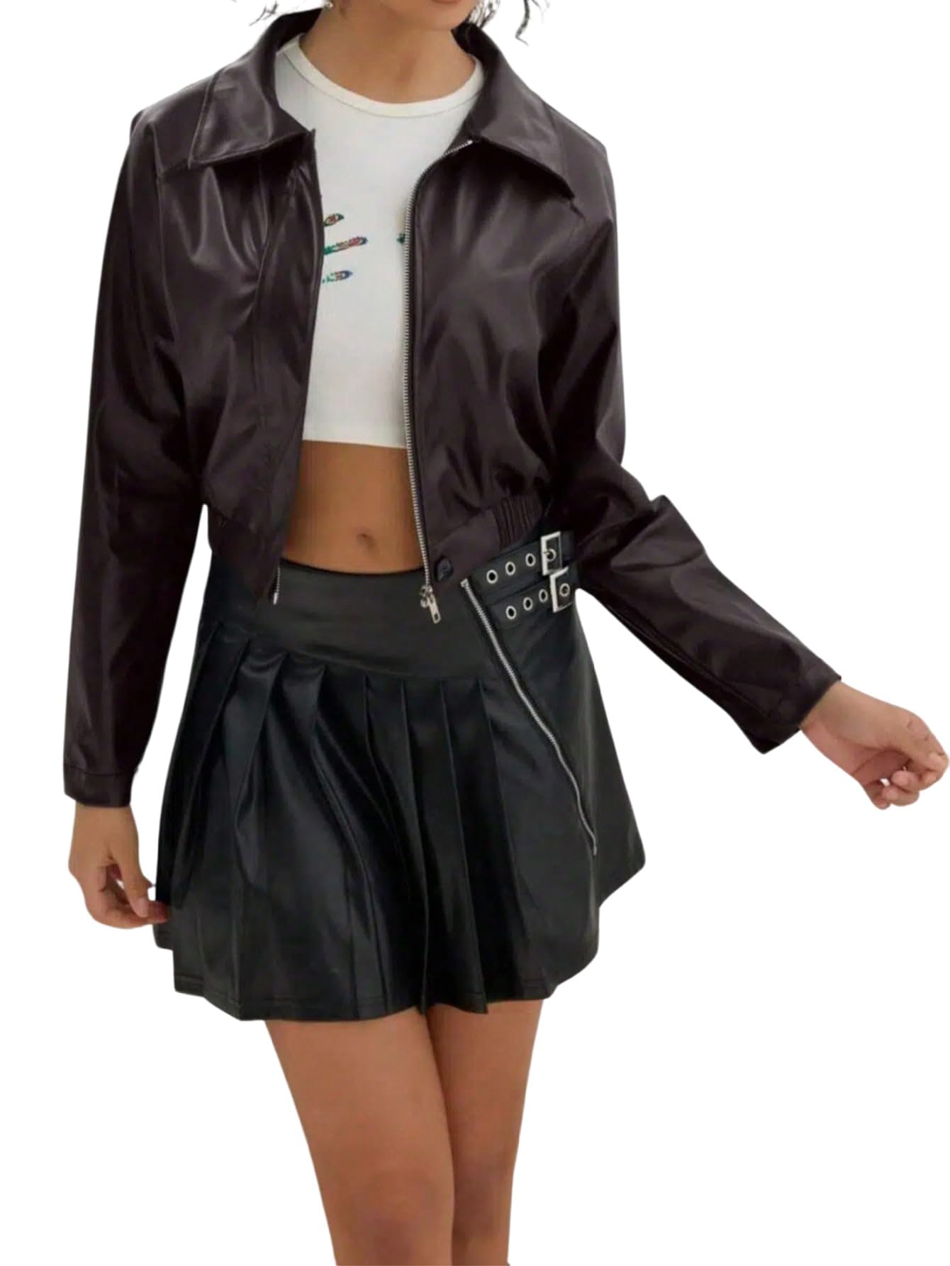 GORGLITTER Lederjacke Damen PU Leder Jacke Hemdkragen Bikerjacke Motorradjacke Herbstjakce Freizeitjacke Kurze Übergangsjacke Herbst Outfits