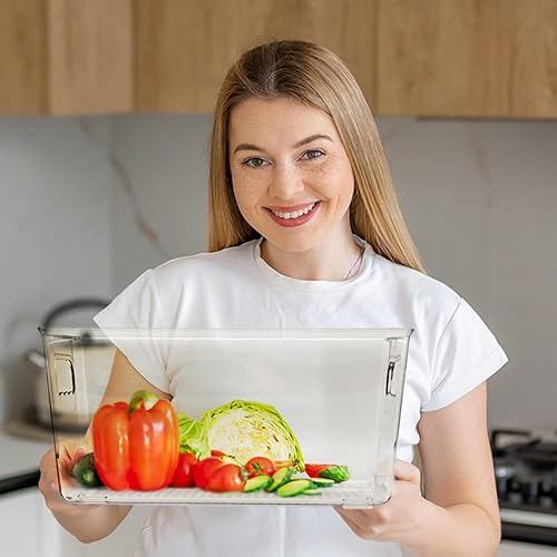 Miniatura 6 de Paquete de 4 cubos de almacenamiento de plástico, contenedores organizadores de cajones transparentes para refrigerador con asas, cajas