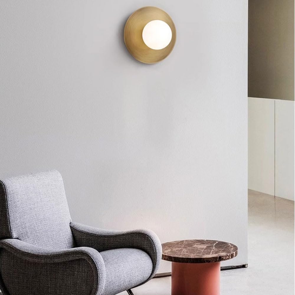 G9 Screw Copper Glass Wall Sconce, Personalized Round Lamp, American Minimalist Style Single-Head Light,Bedroom Living Room Hallway Decorative Lighting Fixtures.