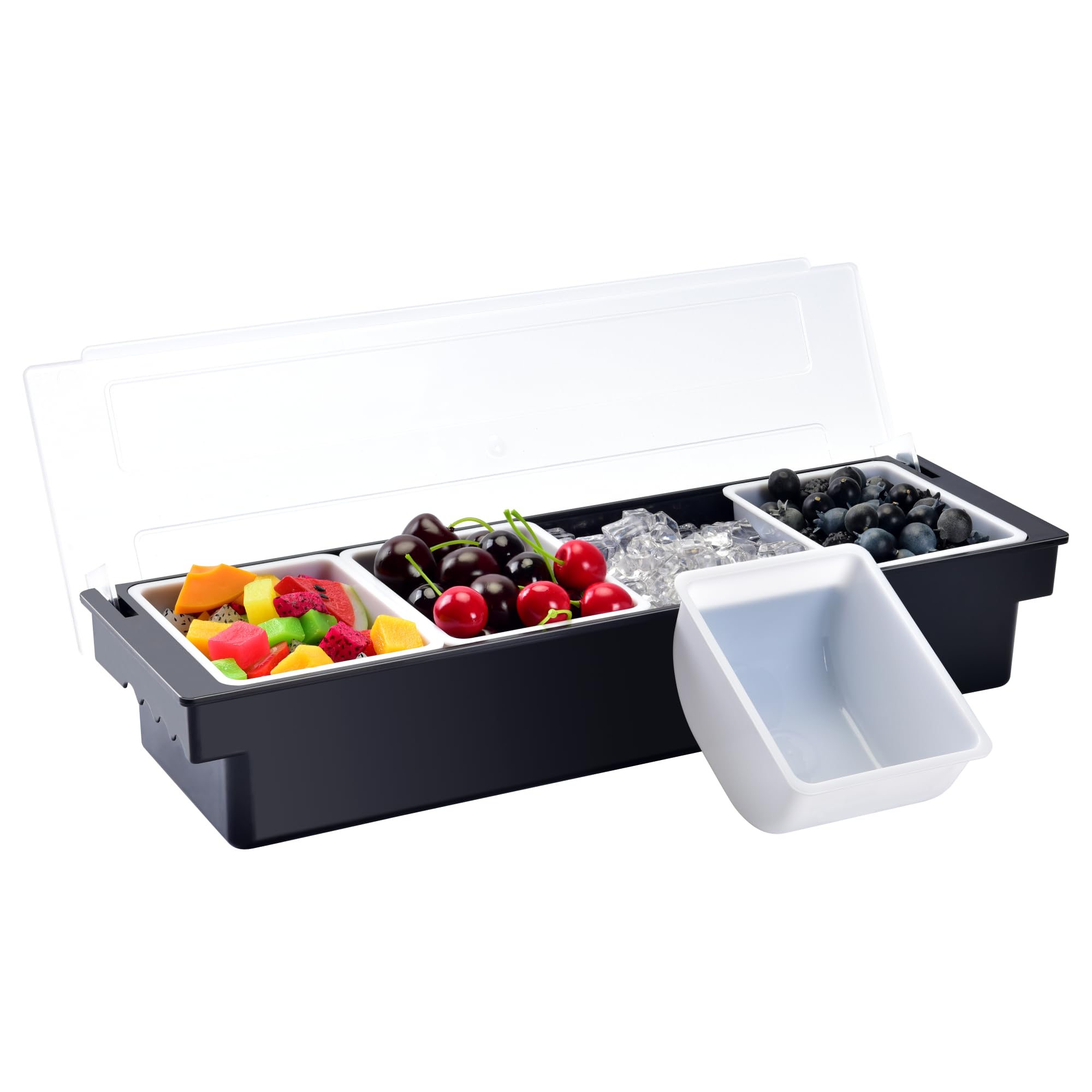 V·RESOURCING Ice Chilled Condiment Caddy,4 Containers(27oz) with Ice Chamber,Ice Cooled Condiment Serving Container with Lid for Salar Bar,Fruit,Veggie,Candy,Snack,Sauce