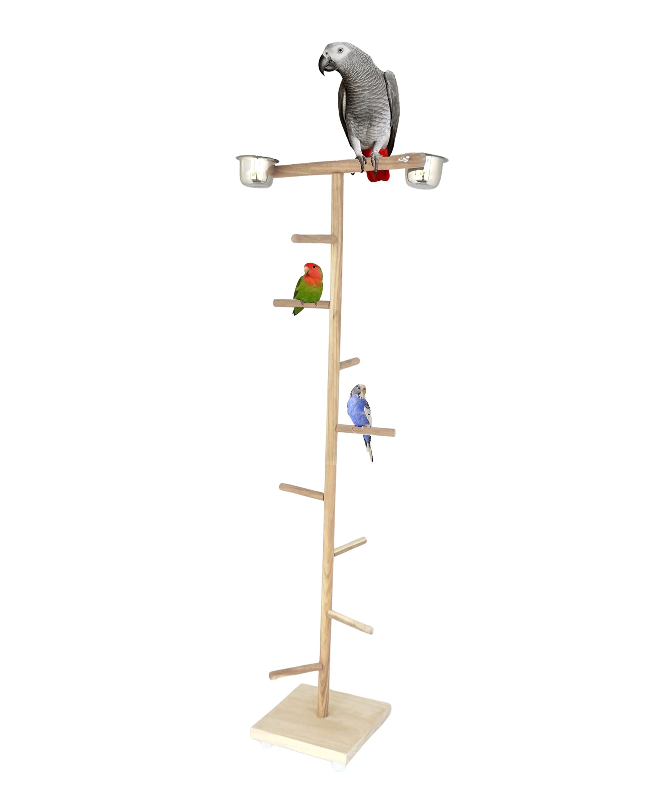 KSK Birds Playground,Wood Perch Gym Stand Training Step Ladder Perch with 2 Feeder Cups Exercise Toys for Cockatiels Lovebird Parakeets Parrots Conure Finches (KSKWBTS005, 48 INCH) (B08PB8LQW6) Amazon Price History, Amazon Price Tracker