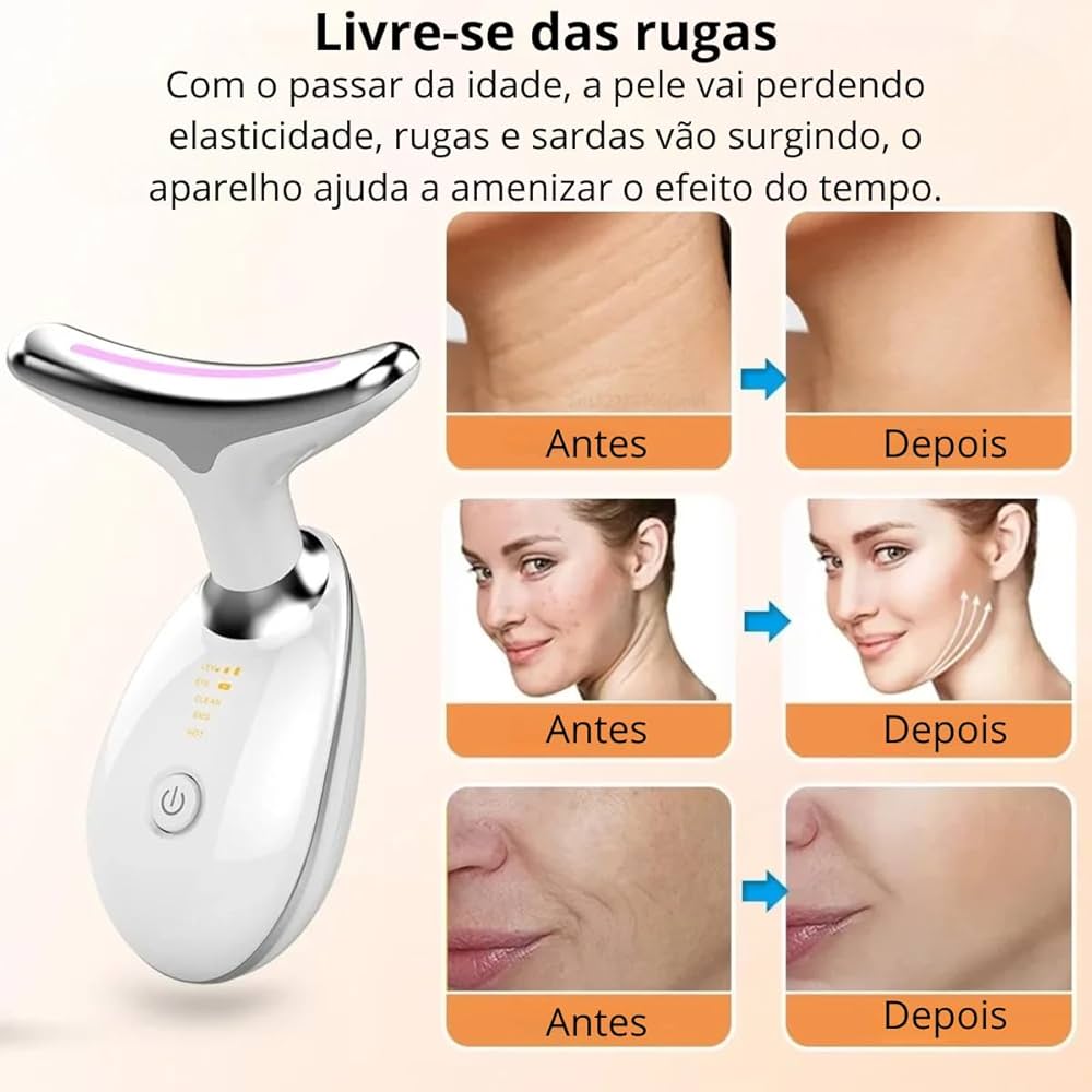 Massageador Facial Elétrico Vibratório com Led e Função Micro Corrente EMS  para Pescoço, Lifting Facial, Remoção de Rugas, Redução de Papada Queixo  Duplo, Rejuvenescimento, 3 Modos de Cores - Bivolt Recarregável |