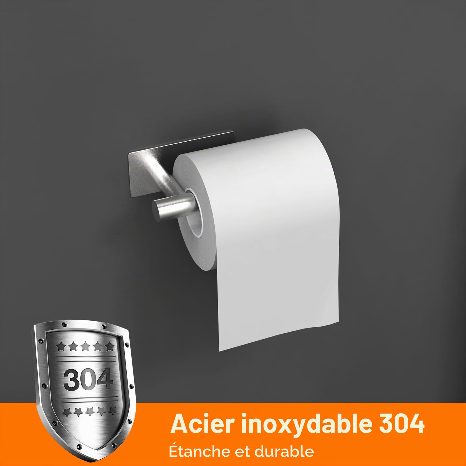 Ibergrif MK34052 Porte Papier Toilette Mural 304 Acier Inoxydable Autocollant Gris