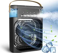 Climatizador e Ventilador 3 em 1, Portátil USB, Preto, LED, Bivolt 110v/220v, Mini Ar Condicionado Portátil, Umidificador Climatizador de Ar Com Tanque de Água Gelo, Purificador Escritório