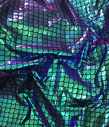 Large 1/2" Mermaid Scales Fabric 4 Way Stretch Spandex 58“ Sold by The Yard (4 Yards Continues, Turquoise Purple Green)