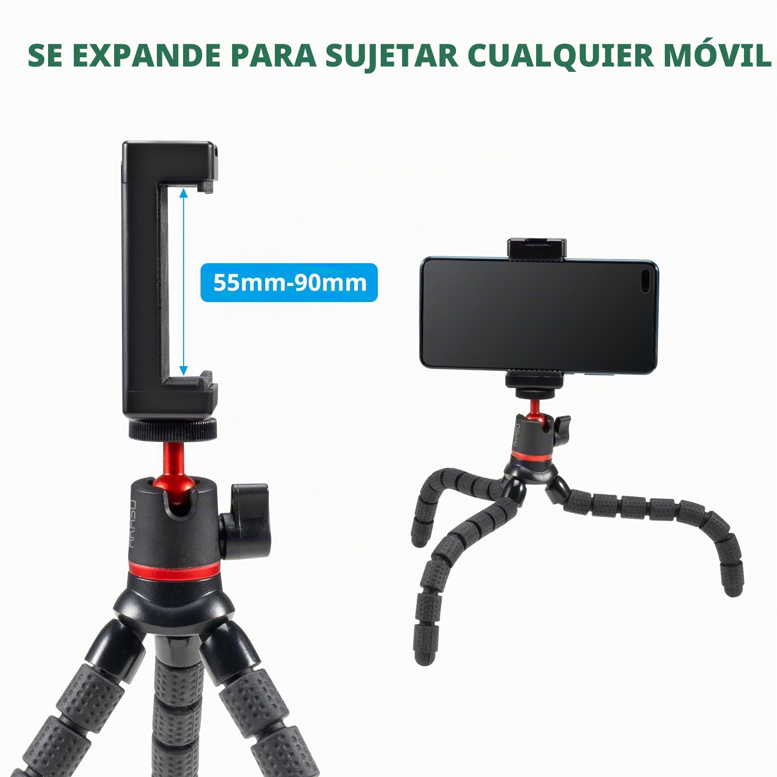 AKASO Trípode flexible para cámara de acción, mini trípode portátil con clip universal, rotación de 360°, soporte de mesa multifuncional compatible con GoPro, DJI, Insta360, AKASO