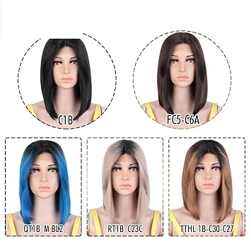 Youllyuu Synthetic Lace Front Wig 10 Inch Straight Short Bob Wig Short Wigs With Bangs Cosplay Lace Wig For Women TTHL 1B-C30-C27 130%#Lace Front#12inches