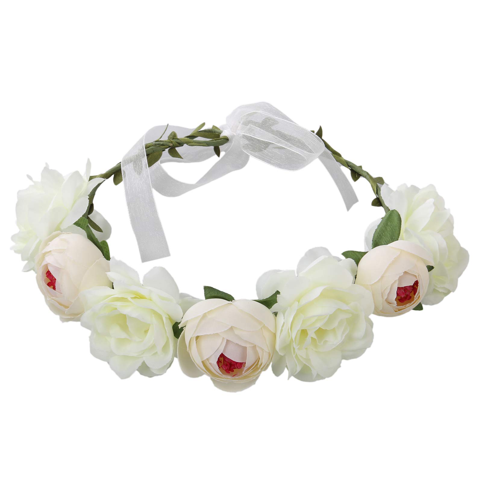 FirstCos Adjustable Rose Flower Crown for Women Girls Headbands Romantic Hair Wreath Halo Floral Garland Headpiece Wedding Birthday Party Maternity