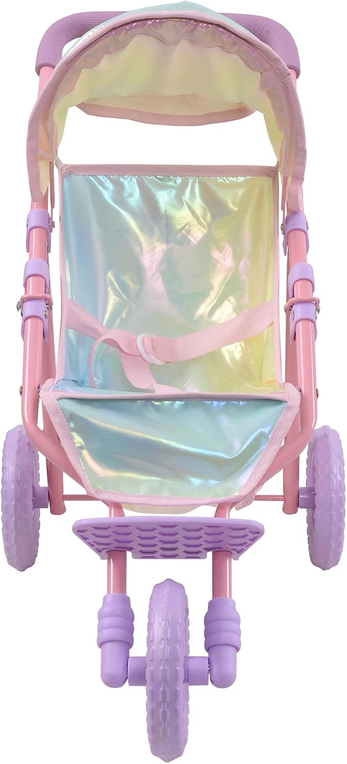 Teamson Kids - Magical Dreamland Baby Doll Jogging Stroller - My Little Girls First Dolls Pram Toy Gift, Iridescent Color