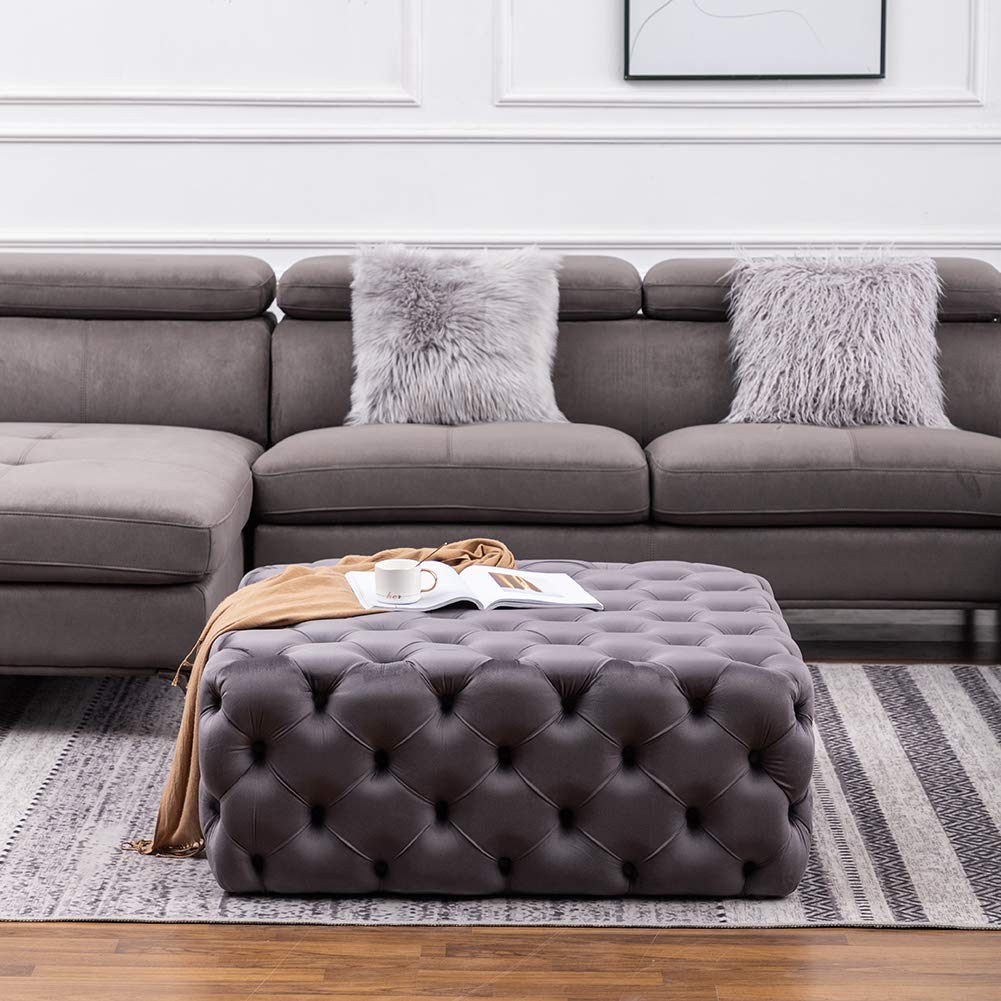 Handgefertigte Hohe Chesterfield Fußhocker Couchtisch Holzfüße Mit