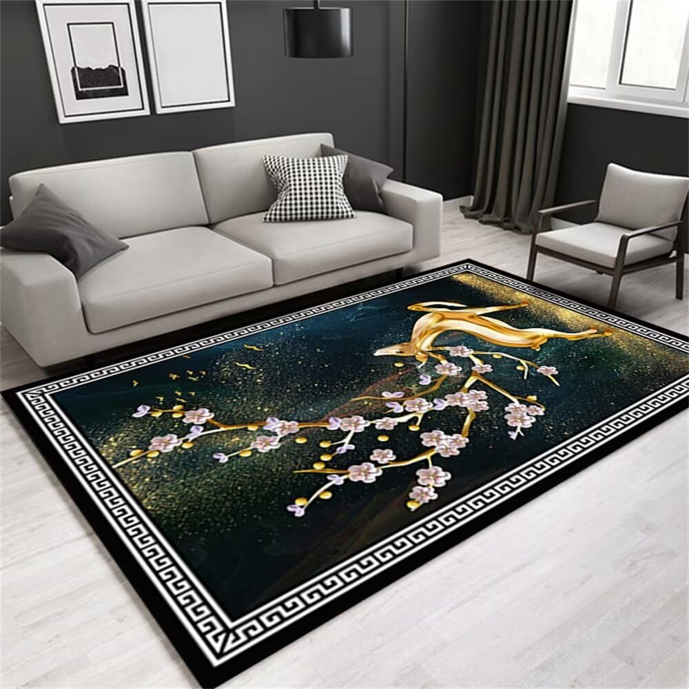 Complementi D Arredo Per Salotto Tappeto Pelo Corto Luce di Lusso Soggiorno Tappeto Fiore Decorazione Animale Modello Stampa Lavabile Tappetino Camera Da Letto 200X300CM