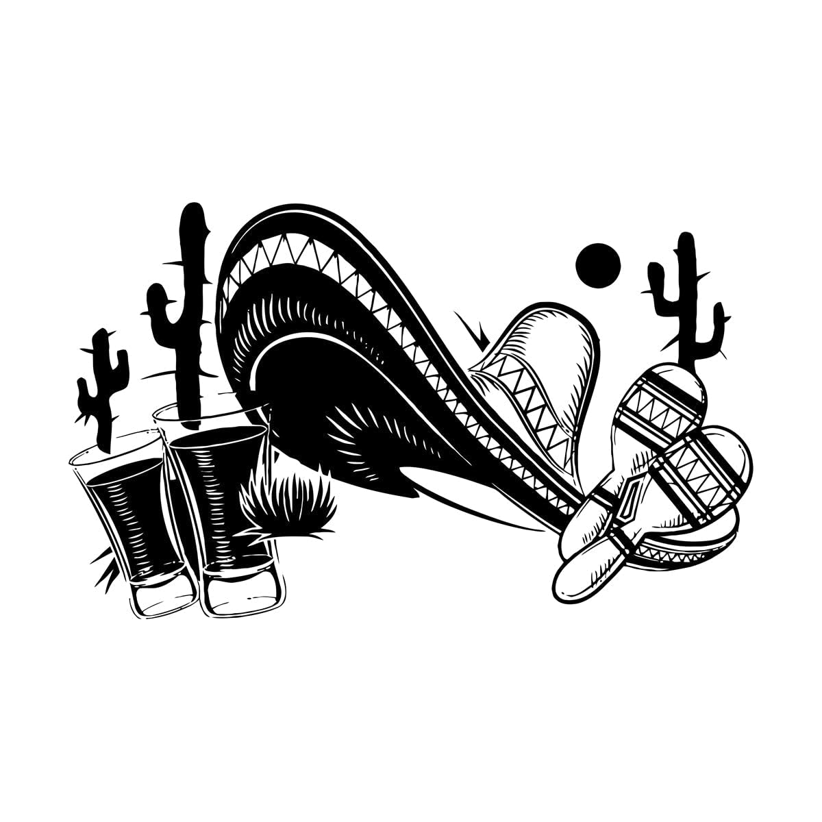 Lzhouting Wall Stickers 3879 Exotic Wall Stickers Mexican Sombrero Tequila Cactus Decor Decal Vinyl Home Decoration Accessories For Living Room Bedroom Large - 57X93cm