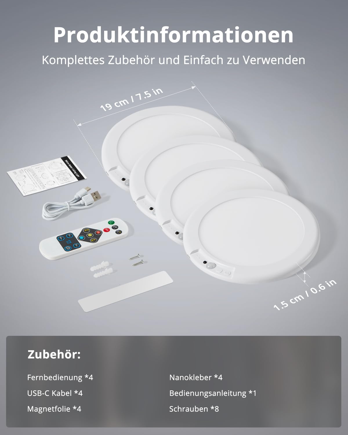 BOJIM Akku Deckenleuchte Bewegungsmelder für Innen Badezimmer IP44 Licht Batterie Deckenlampe Garage Flur, LED USB Aufladbare Ohne Stromanschluss Bohren Batteriebetriebene Kellerlampe Fernbedienung