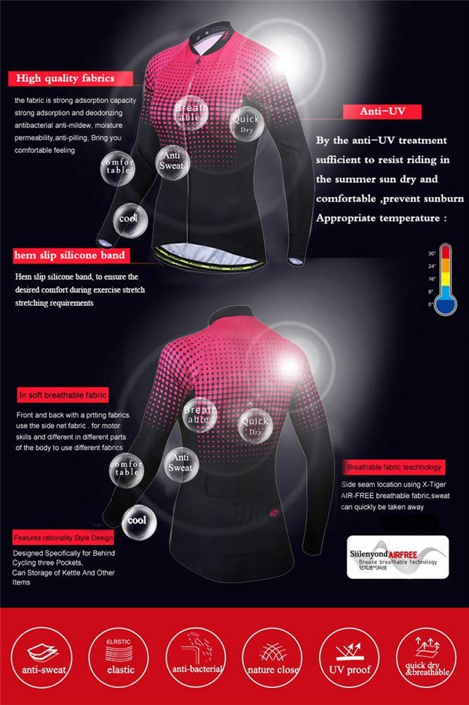 ROCKBROS TVI Magliette Ciclismo Donna, Maglia Manica Lunga Slim Fit, Abbigliamento Aderente Traspirante, Maglia MTB con 5 Tasche, Maglia per Bici da Corsa, Escursione, Primavera, Estate, Bianco