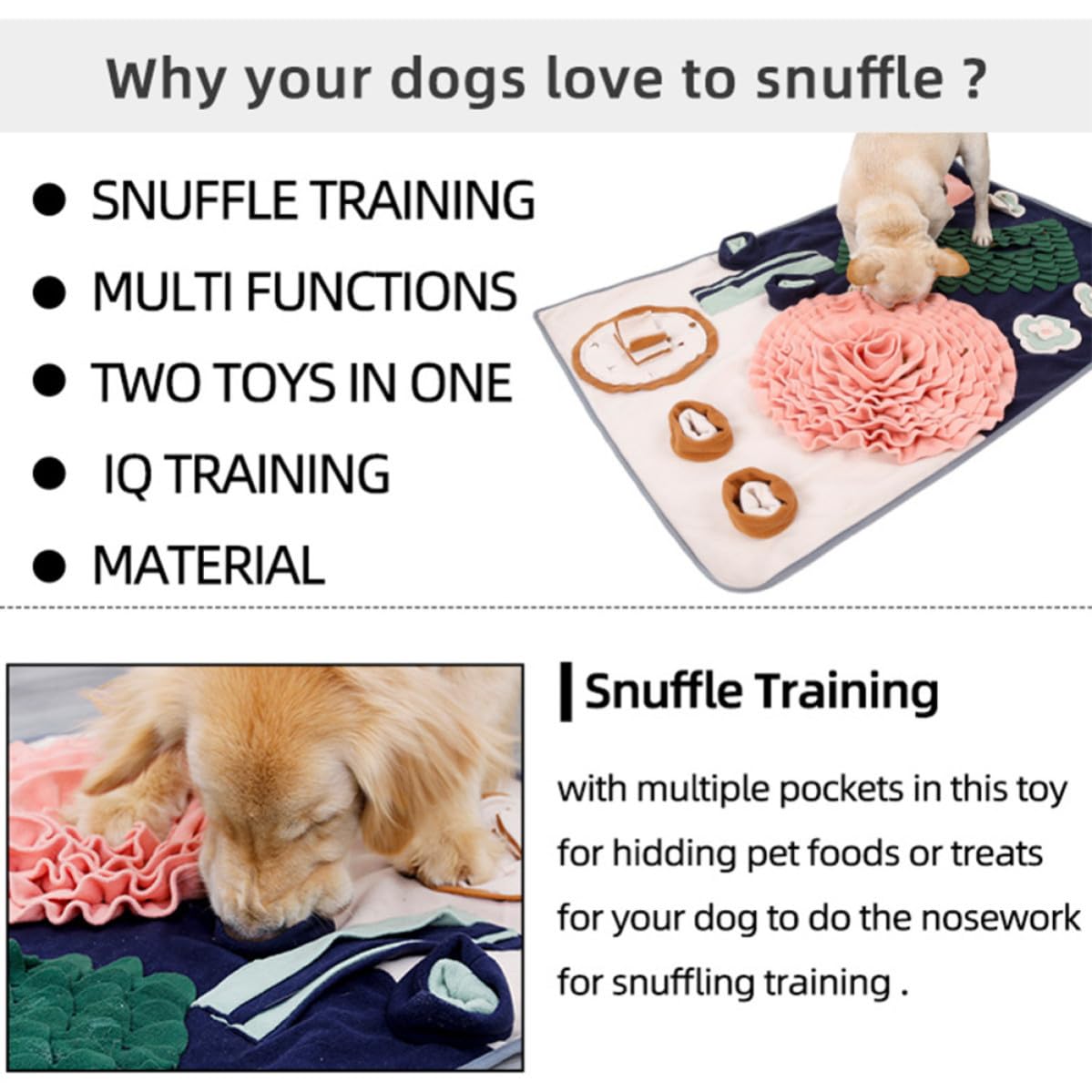 Blumen Hunde Schnüffelmatte für Futtertraining und Suchspiele, Faltbar | Filzstoff, Stressabbauend und Ordentlich Verstaubar, für Hundesuche, Training und Langsames Fressen