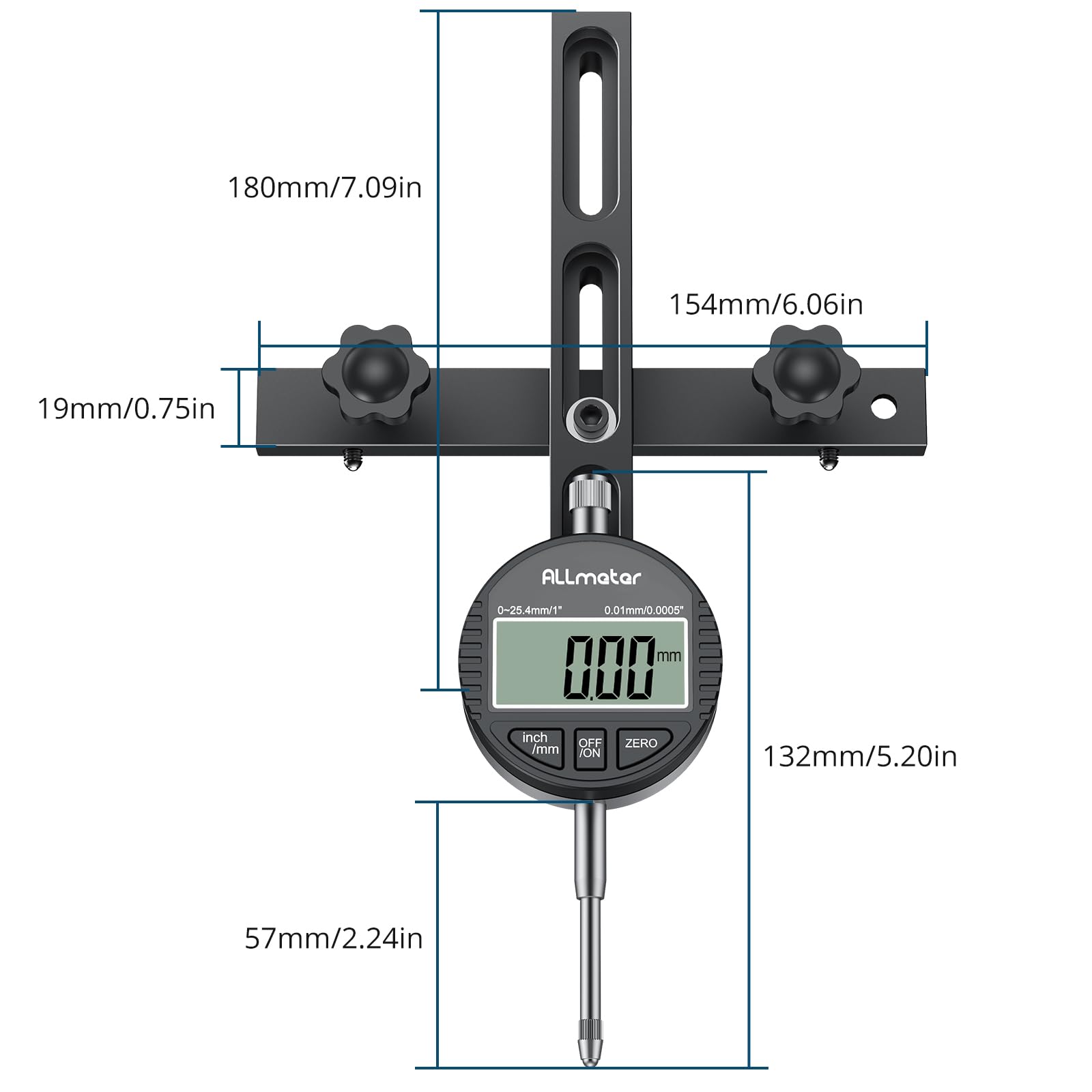 Comparatore Digitale 0.01mm/0.0005" per Sega da Banco con Barra in Alluminio CNC, Calibro di Allineamento Lama e Guida, Misuratore Precisione con Base Regolabile 13-18cm - Nero