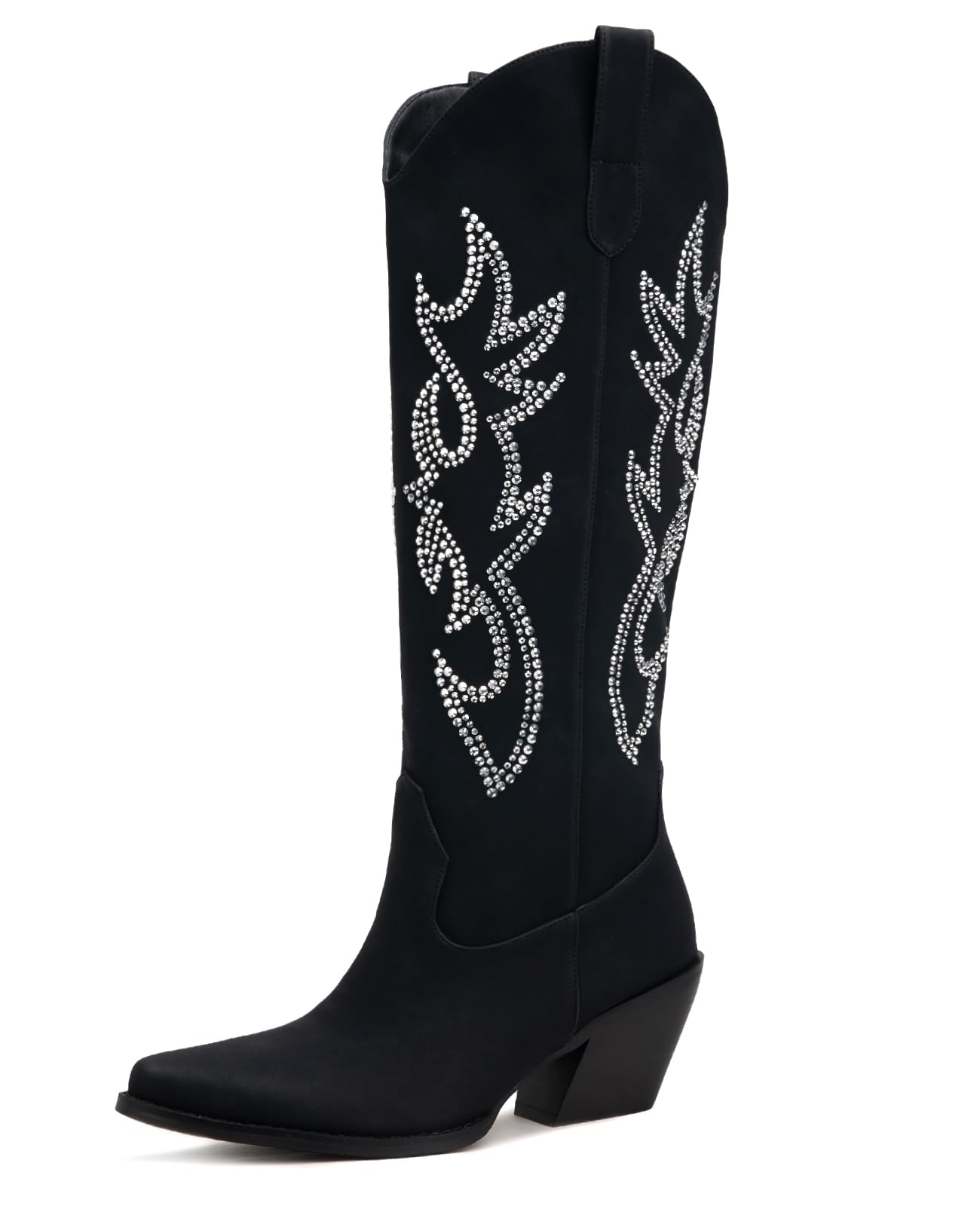 Pasuot Western Cowboy Boots for Women - Knee High Wide Calf Cowgirl Boots with Side Zip and Embroidered, Pointed Toe Chunky Heel Fashion Retro Classic Tall Boot Pull On for Girls Ladies Fall Winter