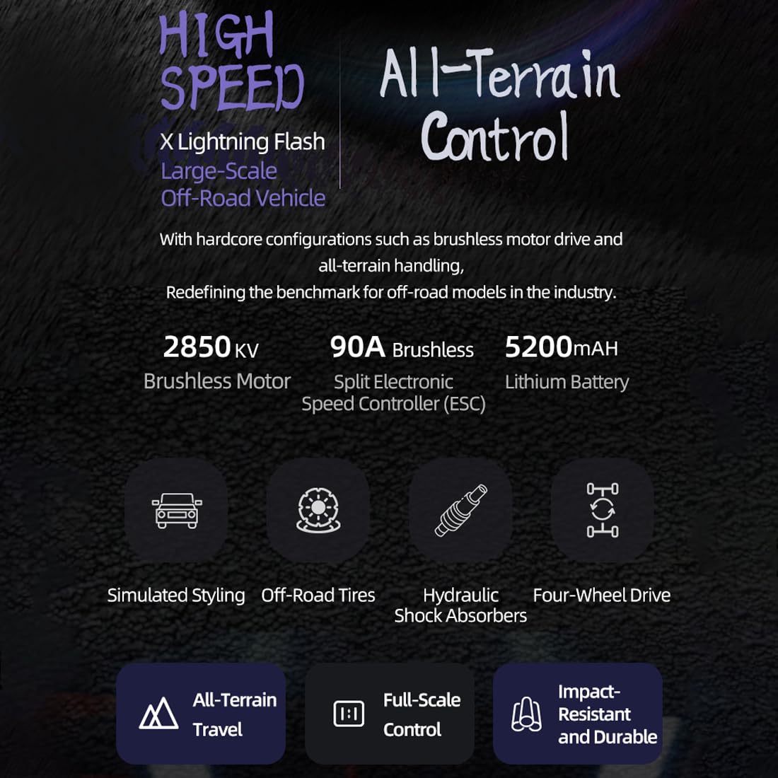 X Flash - Camión a control remoto todoterreno de alta velocidad a escala 1/10, 2.4G 4WD 85KM/H RC Drift Car con amortiguadores llenos de aceite, cuerpo impermeable ESC y PVC, rastreador de rocas todo