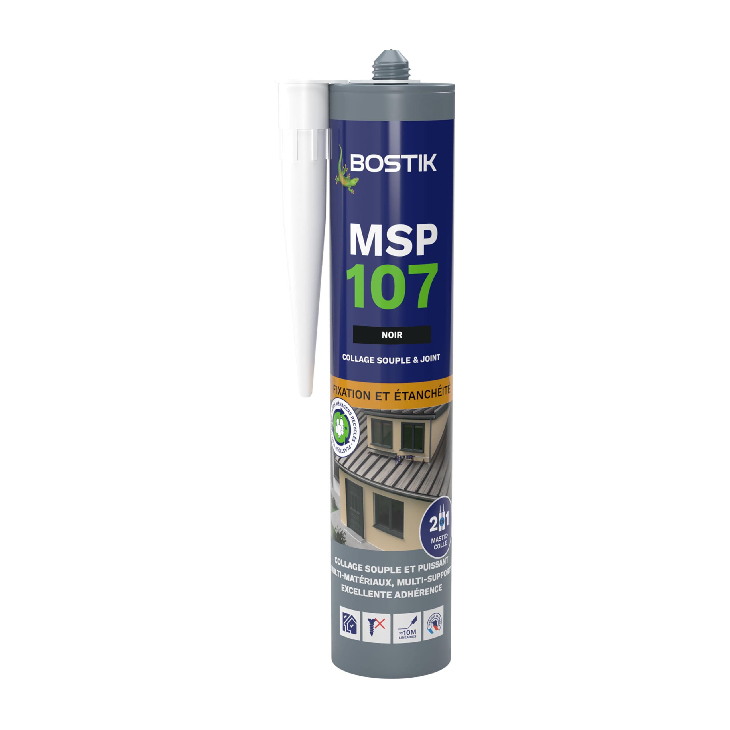 Bostik Mastic Colle de Fixation et d'Étanchéité MSP 107 – Collages Souples et Joints – Intérieur/ Extérieur – Multi-​Matériaux – Technologie MS Polymères – Sans Solvant ni Isocyanates – Noir – 290 ml