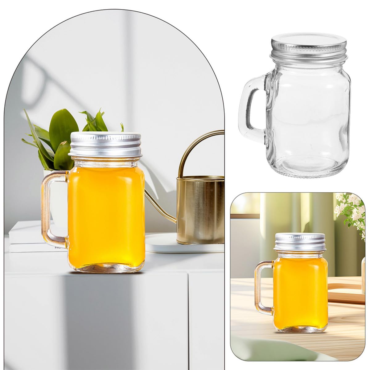 GALPADA Kleiner Mason Gläser Tragbar und Dicht Abgeschlossen aus Glas 6 Stück mit Henkel und Luftdichtem Deckel für Outdoor Aktivitäten und Reisen