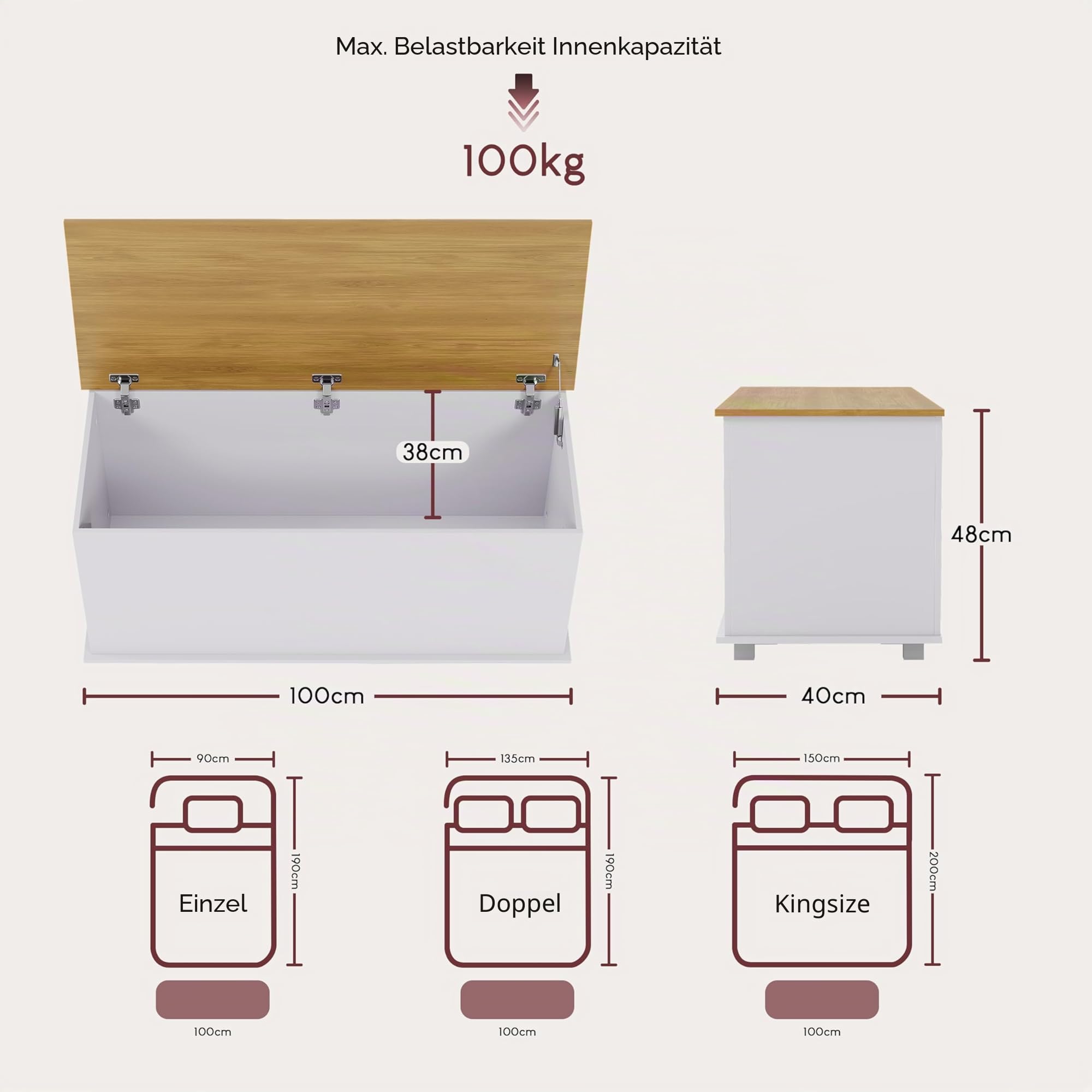 Vida Designs Arlington Ottomane, Holztruhe mit Deckel, Sitz, Hocker, Fensterbank, Decken, Bettwäsche, Spielzeugkiste, Fußhocker, Weiß